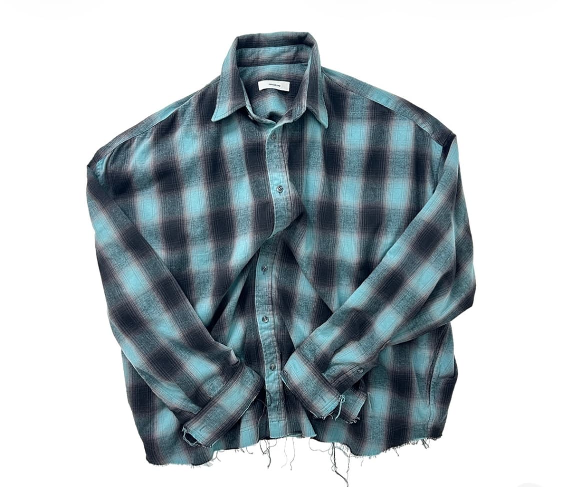 [새상품][2]논노드 플렉시블 스트링 체크 셔츠 아쿠아 애쉬 상품이미지1