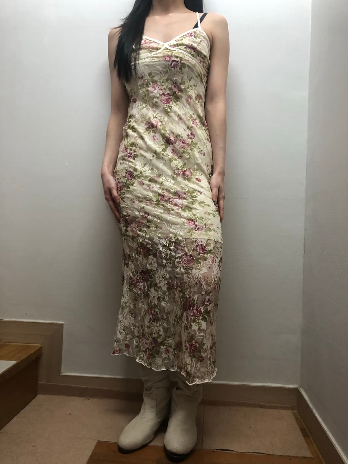 빈티지 아이보리 플라워 롱 원피스 상품이미지6