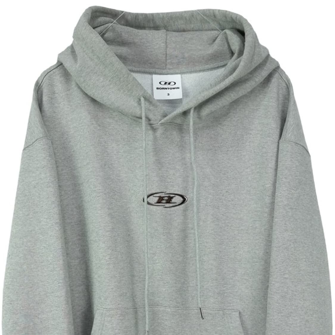 [본투윈] 엠블럼 로고 패치 오버핏 후드티 그레이 M19344 상품이미지4