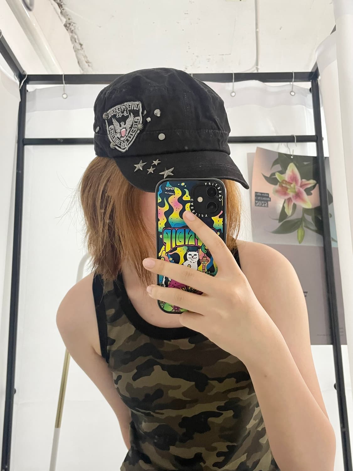 블랙 스터드 패치 버튼 헌팅캡 상품이미지2