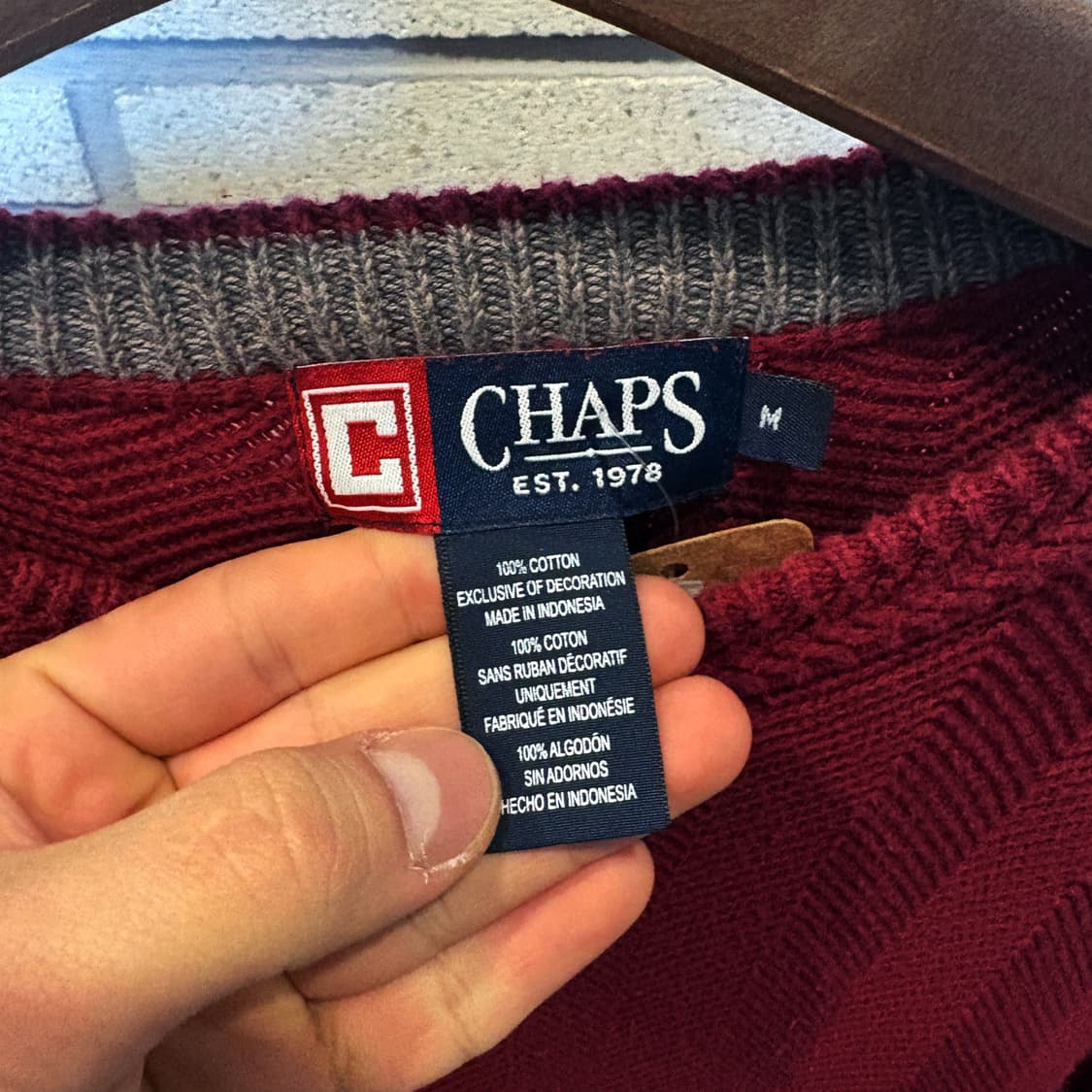 CHAPS 폴로 챕스 헤링본 패턴 라이닝 크루넥 코튼니트 월계수 디테일 상품이미지8