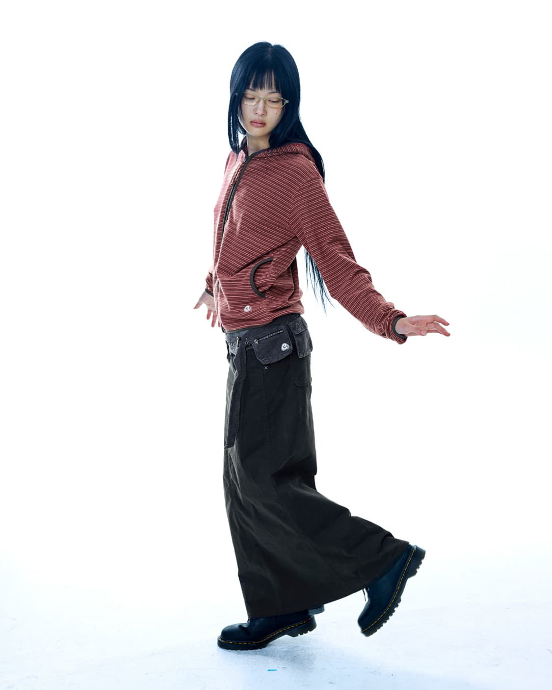 스트라이프 플리스 후드집업 레드 상품이미지4