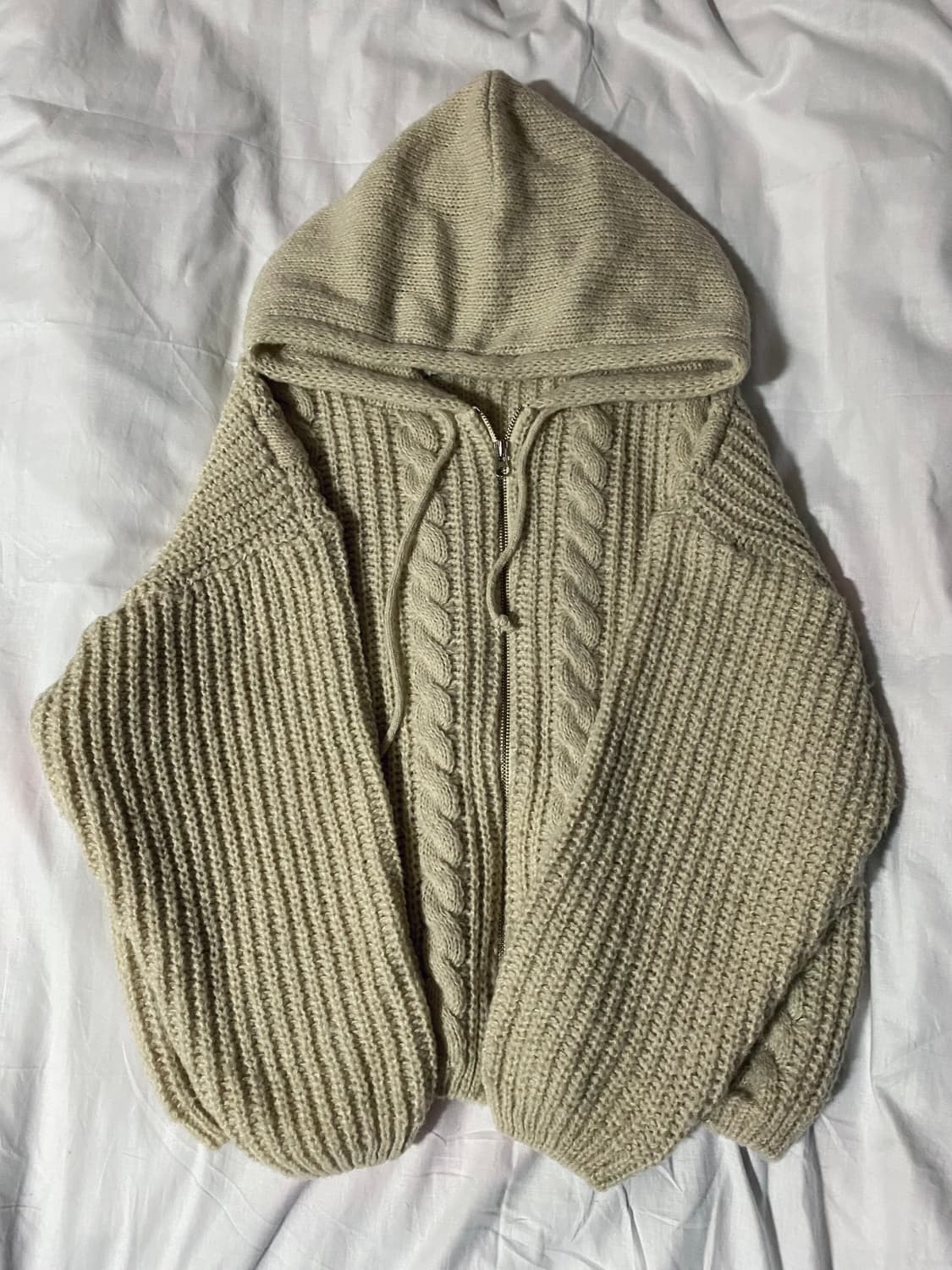 연베이지 니트 후드집업 상품이미지1