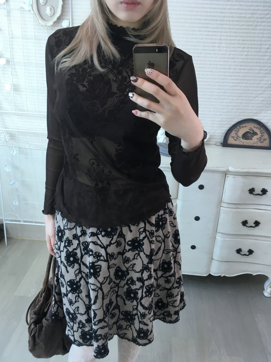 일본빈티지 앤틱 시스루 벨루아 블라우스 상품이미지4