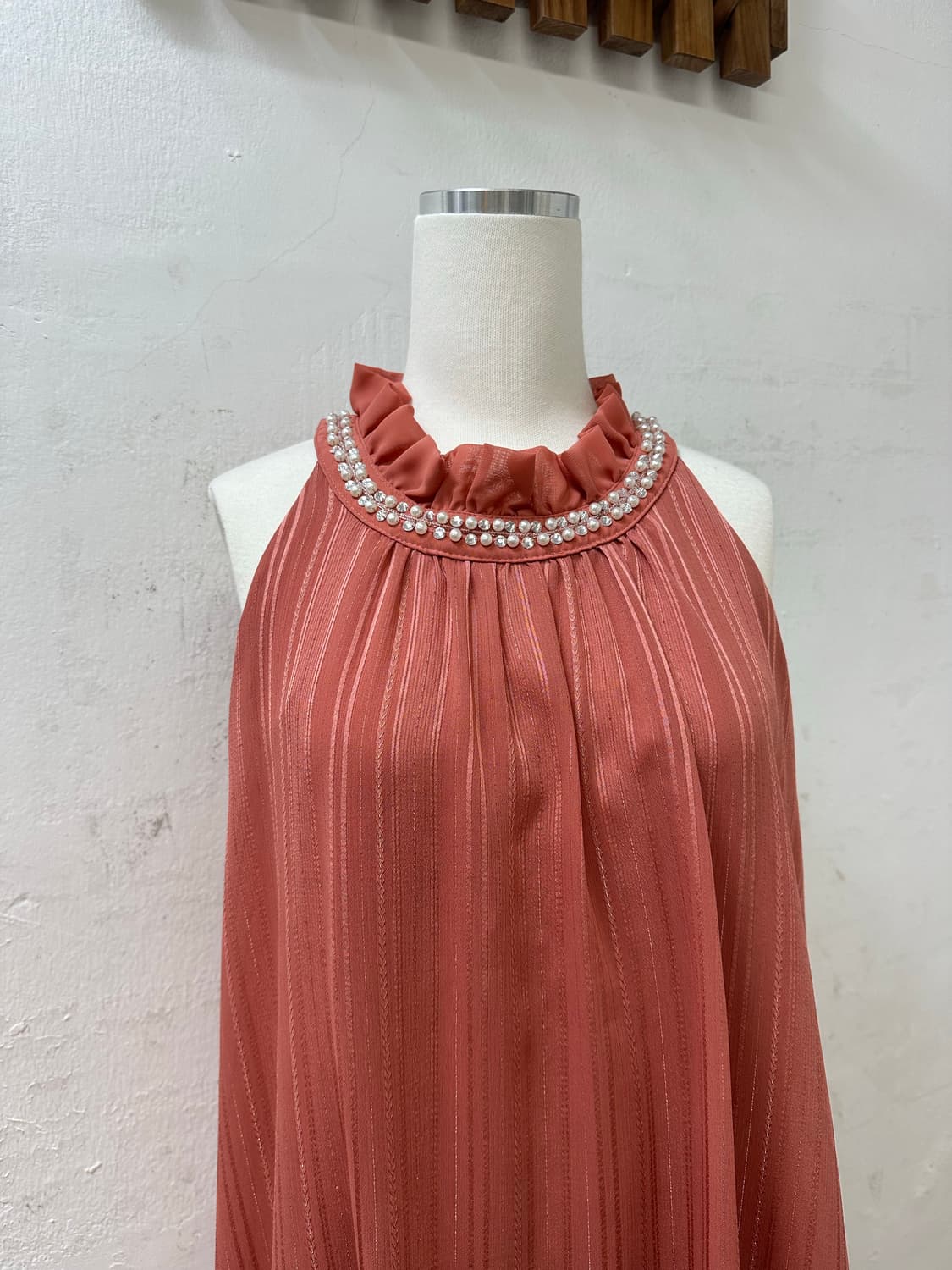 일본빈티지 Axes Femme엑시즈팜진주비즈 홀터넥 쉬폰블라우스 원피스 상품이미지2