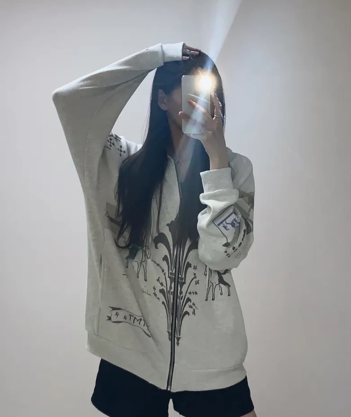 (오늘만 최저가) (택O) 투머치택스 프린티트 와플 후드집업 (그레이) 상품이미지2