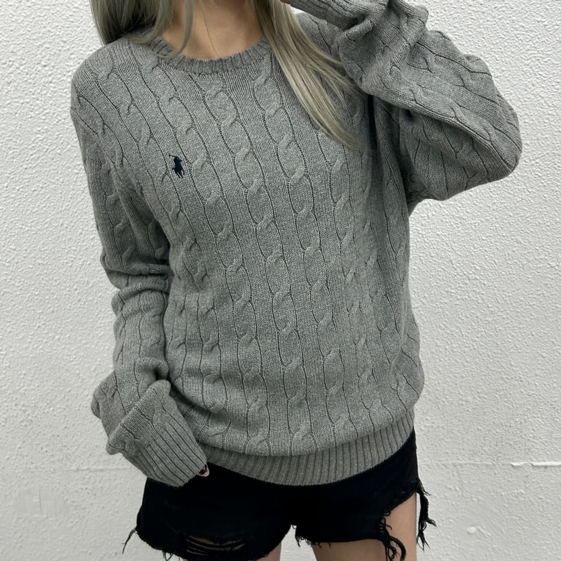 폴로 랄프로렌 네이비포니 그레이 꽈배기 니트 M 상품이미지1