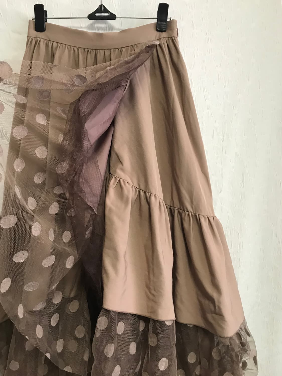 빈티지 너드 모리 레이어드 사선 프릴 도트 롱스커트 상품이미지3