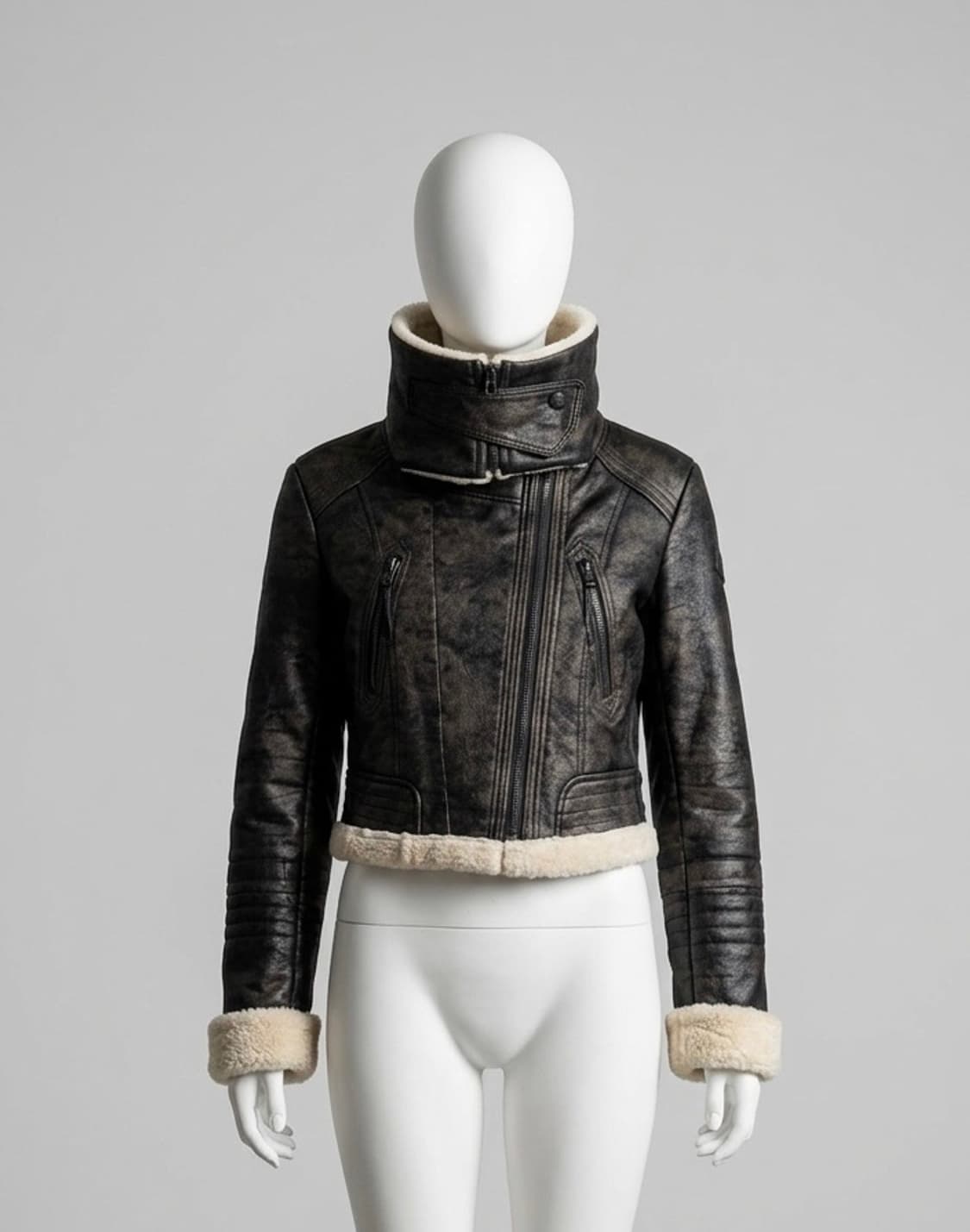 하이넥 블랙 퍼 트리밍 크롭 무스탕 Shop502 reche 데스라이즈 상품이미지1