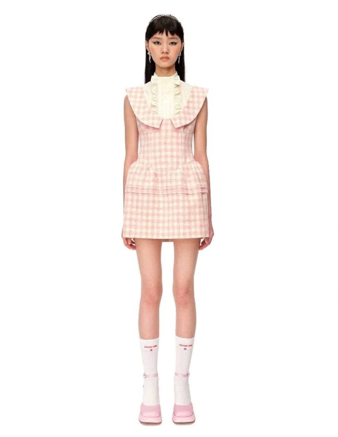 Shushutong 슈슈통 핑크 체크 미니 원피스 상품이미지1