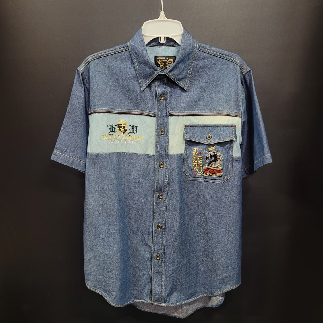 ENRICO WARREN 빈티지 자수로고 포켓 셔츠 상품이미지1