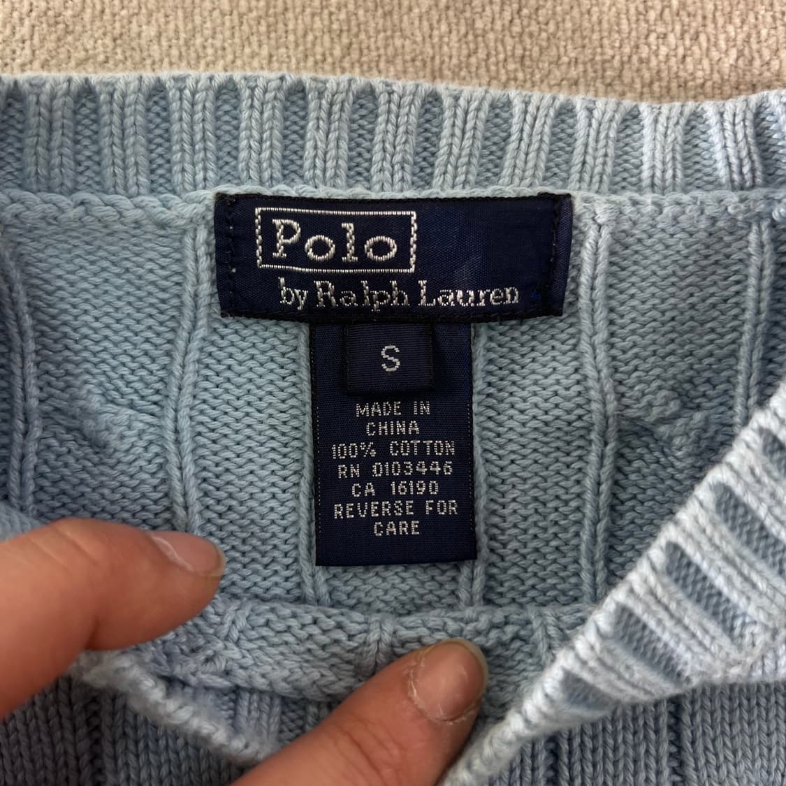 W 95 폴로랄프로렌 스카이블루 꽈배기 니트 상품이미지4