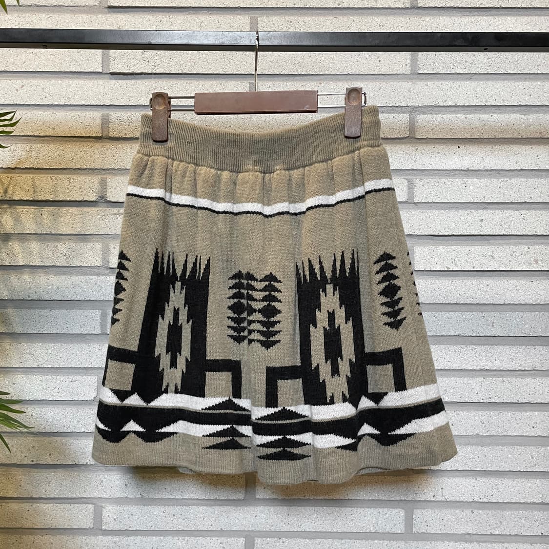 JPN VINTAGE 니트 스커트 아즈텍 패턴 허리 스트링 디테일 베이지 상품이미지3