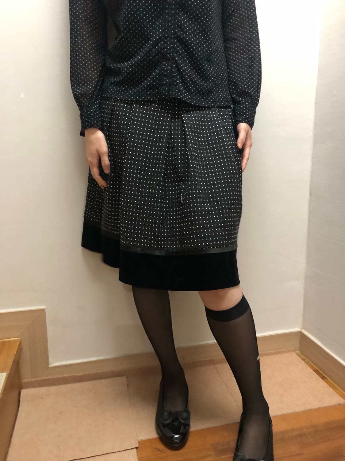 빈티지 블랙 도트 미디 스커트 상품이미지6