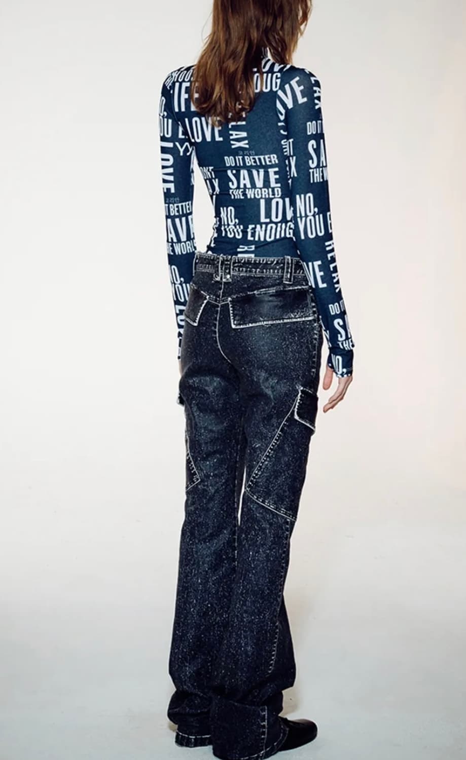 OPEN YY Slogan Graphic Top – Black 상품이미지2