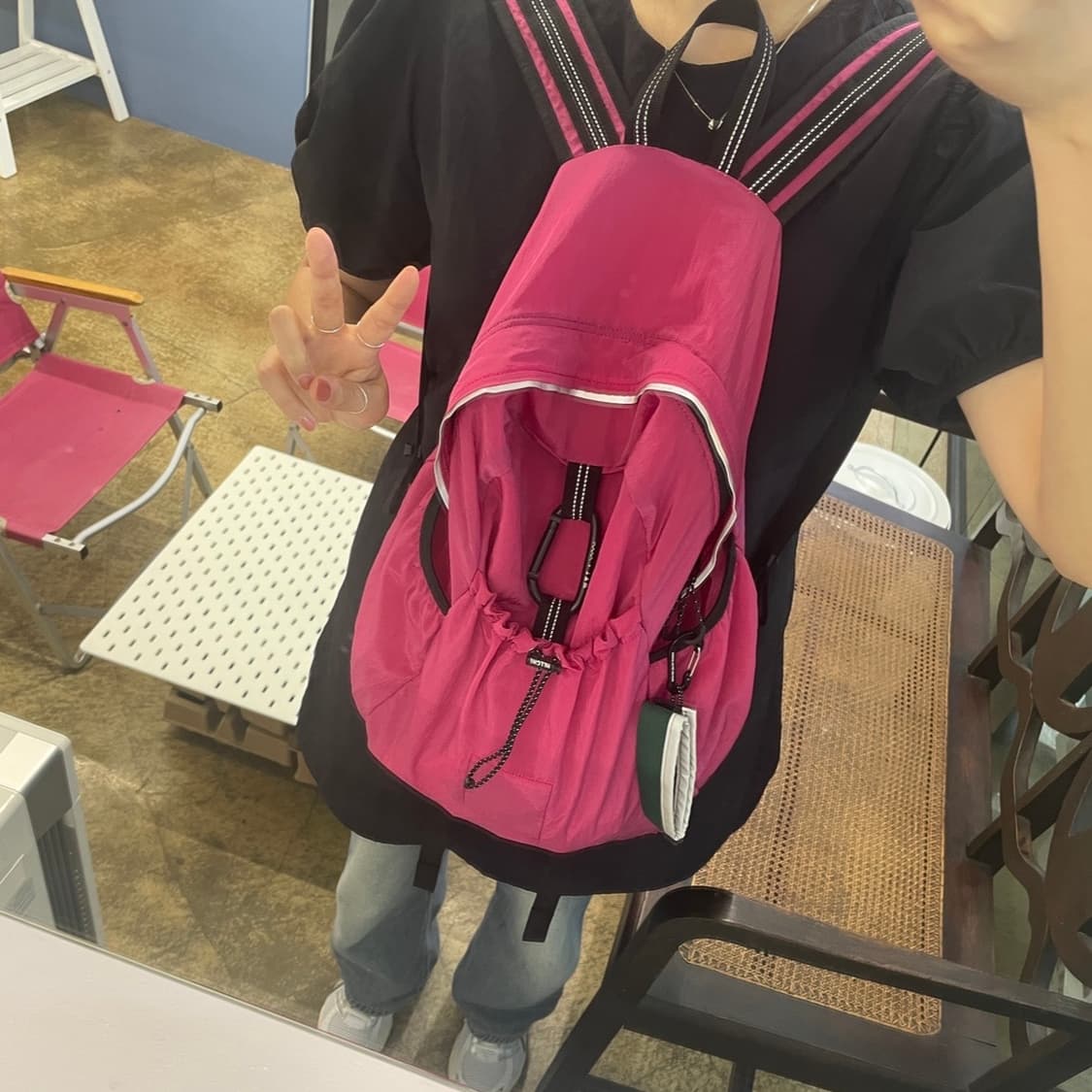 히치 에메모가든 콜라보 나일론 경량 백팩 85 핑크 상품이미지10