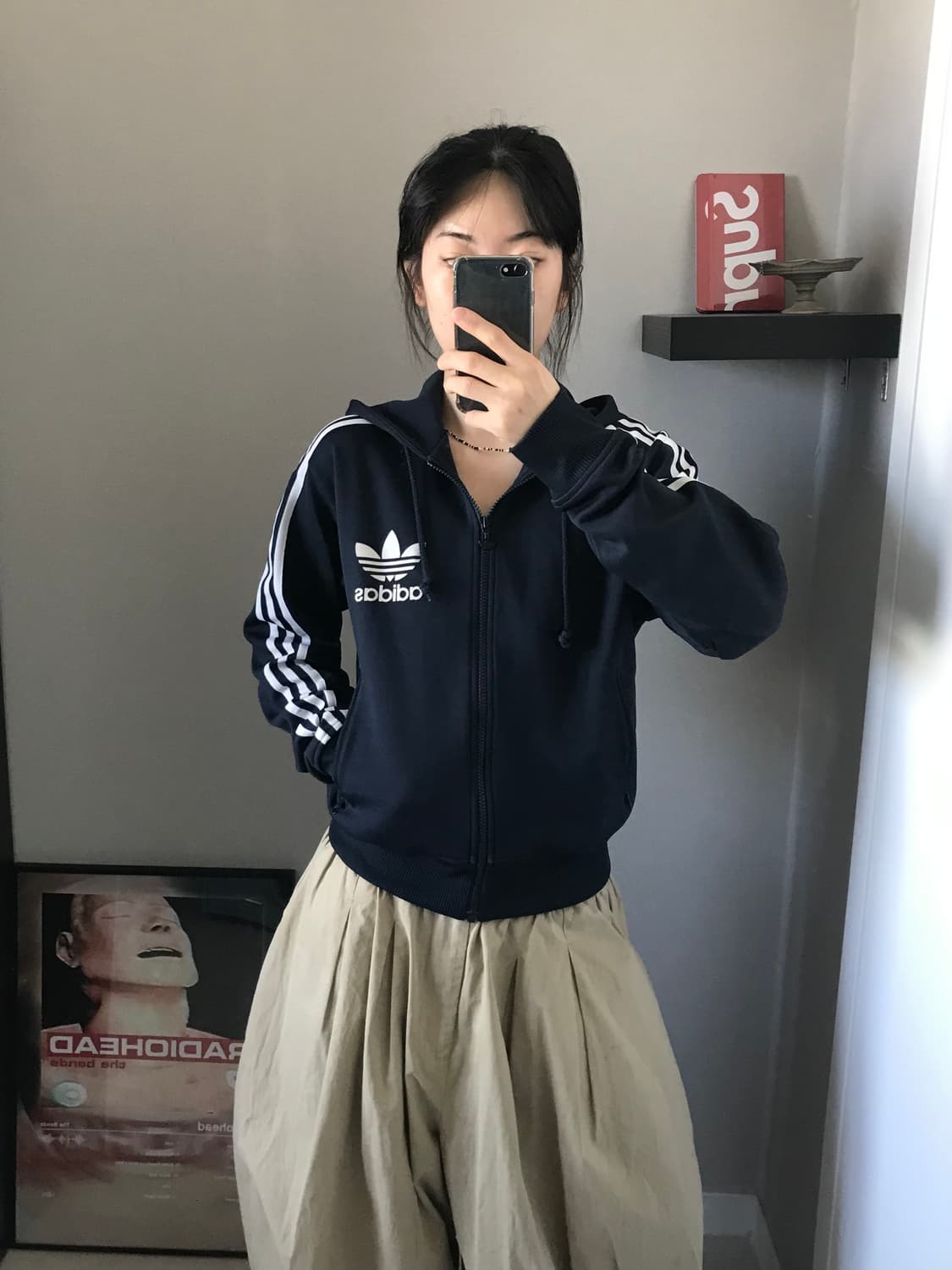 아디다스 00년대 올드스쿨 파이어버드 네이비 후드 트랙탑 져지 상품이미지3