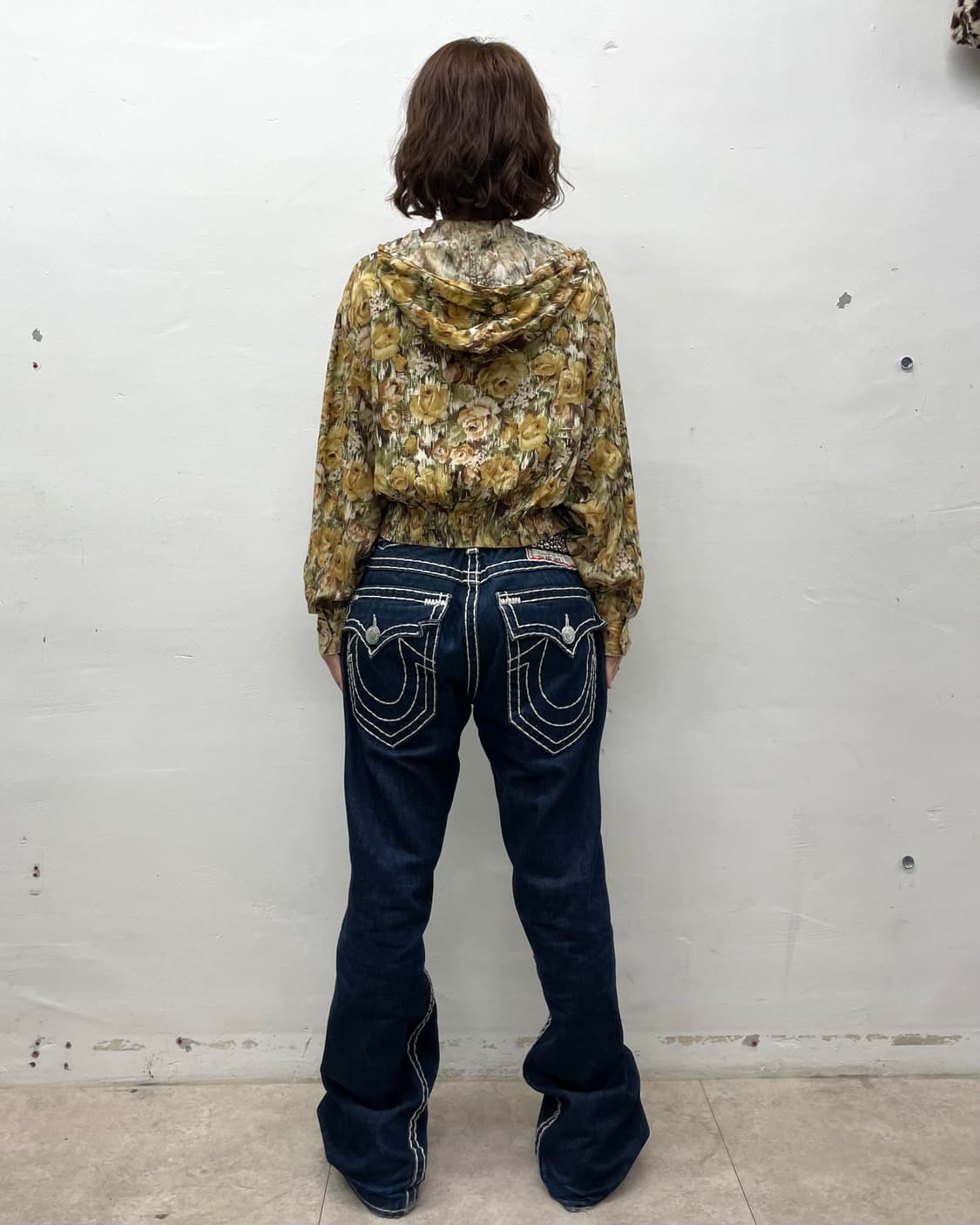 Yellow Flower Cropped Hooded Zip-Up 상품이미지5