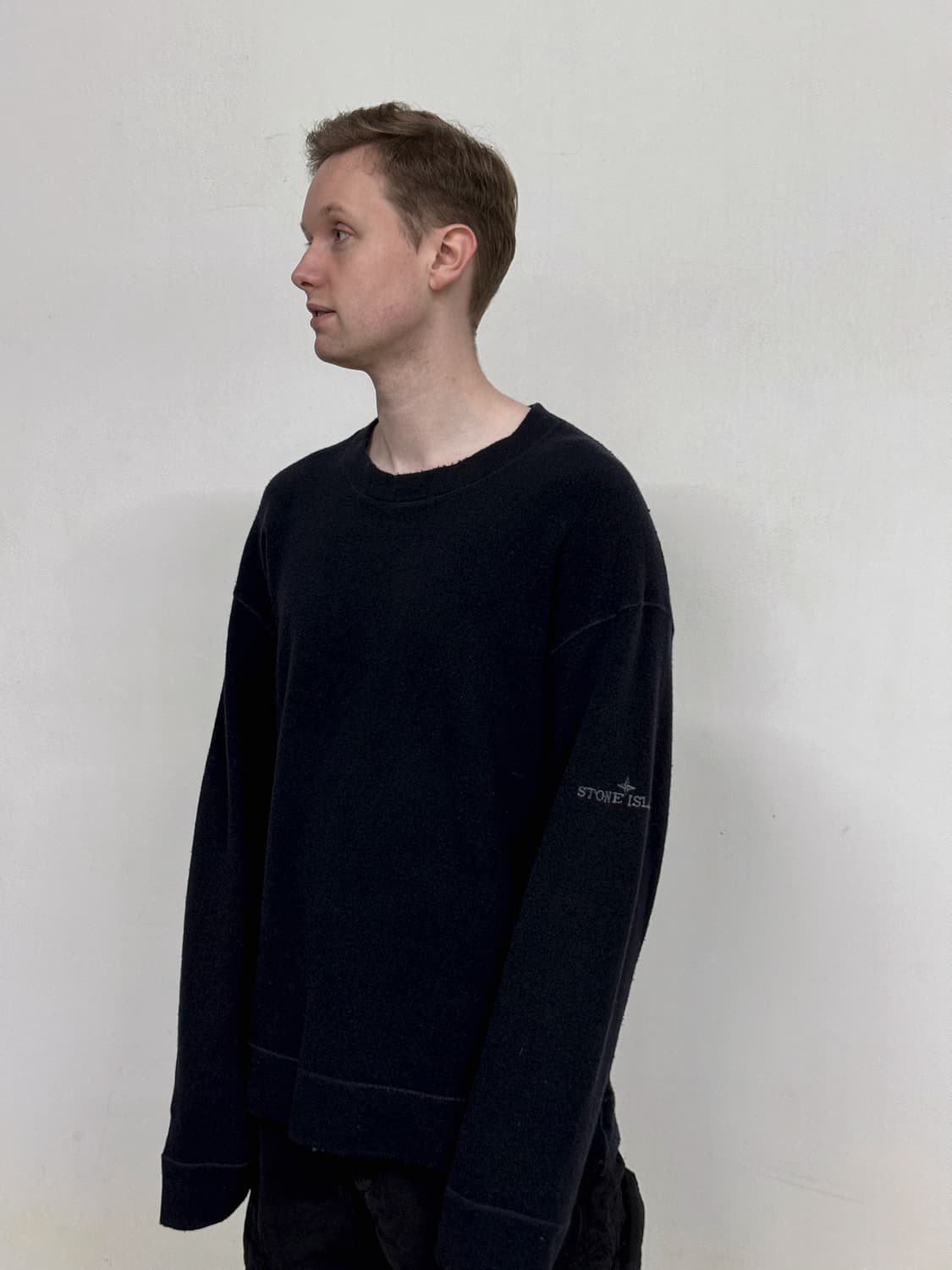 90s 스톤 아일랜드 자수 스펠아웃 네이비 니트 상품이미지1