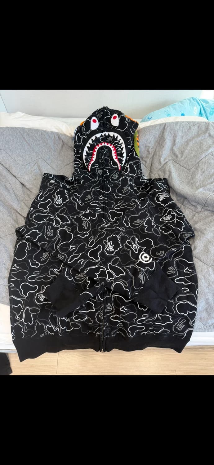 베이프 네온 카모 샤크 풀 집 후드 블랙 M 상품이미지1