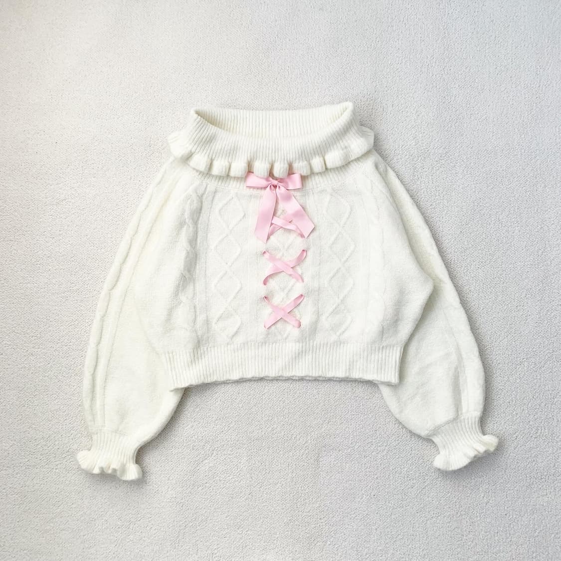 히메갸루 오프숄더 리본 니트 상품이미지2