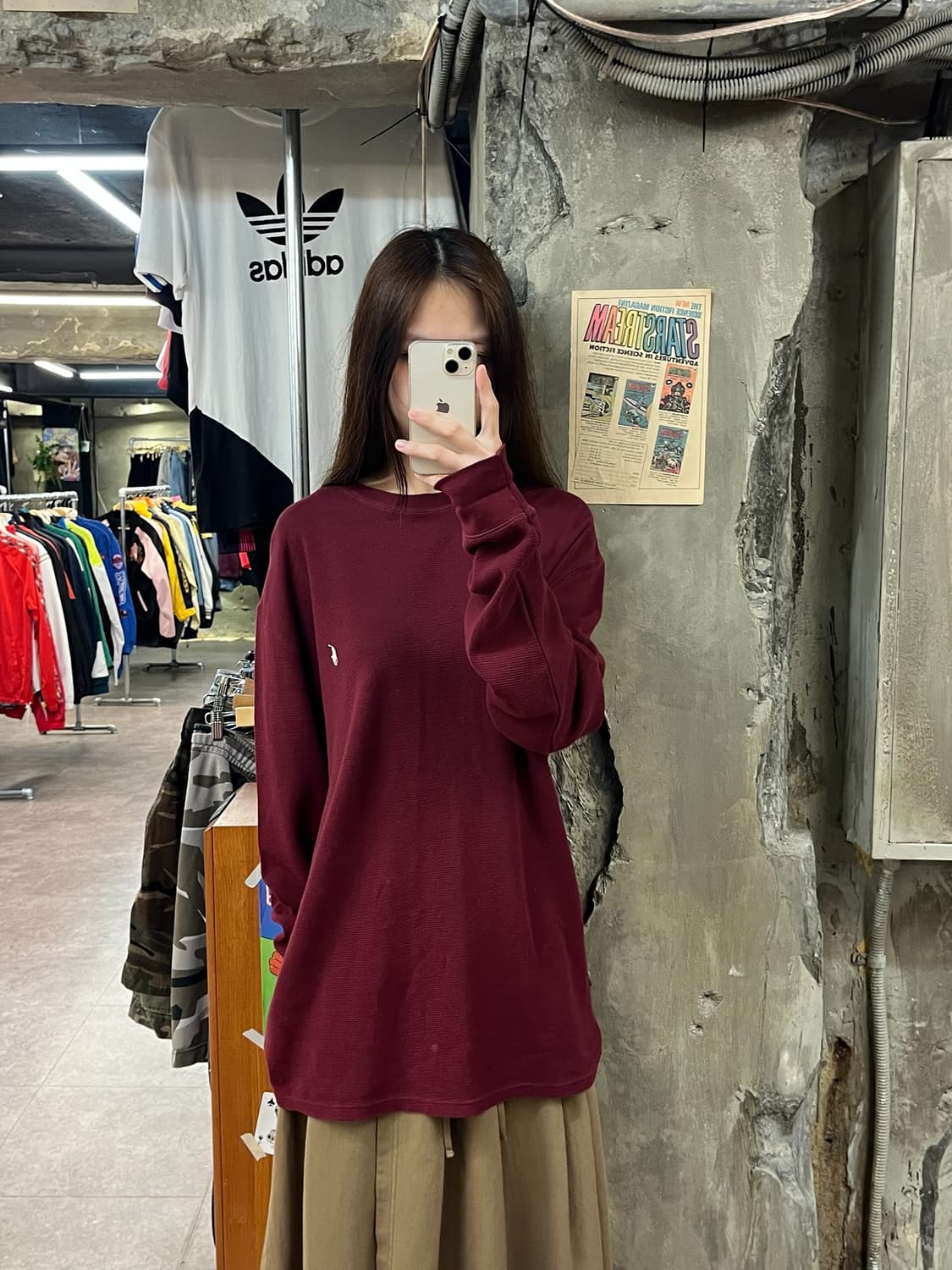 폴로 랄프로렌 와플 긴팔티 버건디 XL #csz963 상품이미지2