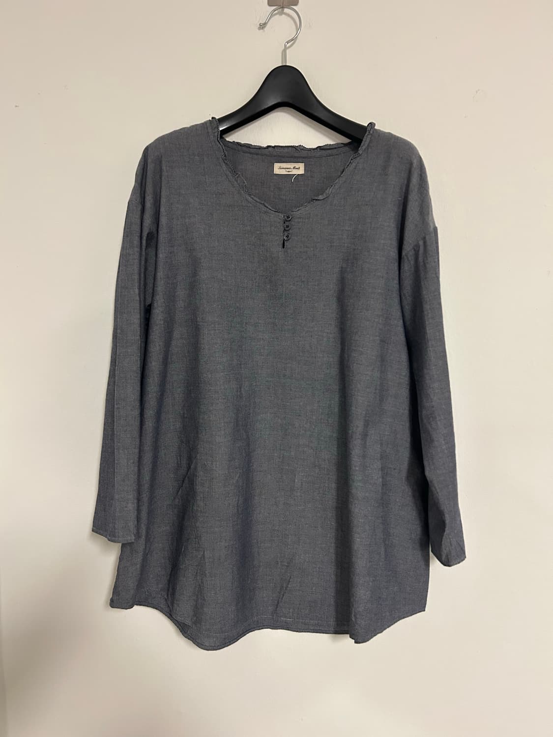 Samansa 코튼 헨리넥 내추럴 롱블라우스 상품이미지1