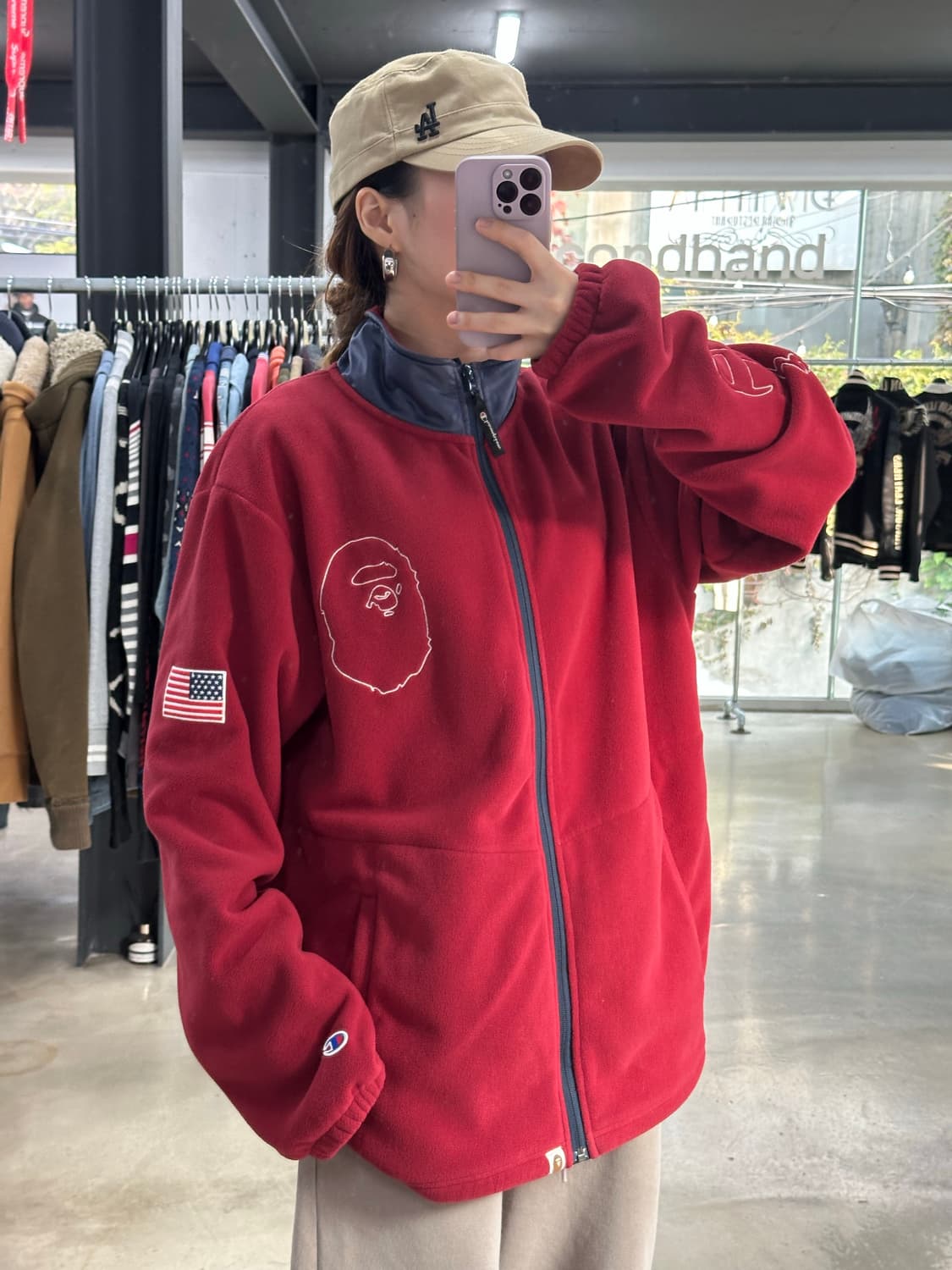 베이프 x 챔피온 17FW 사루 성조기 플리스집업 상품이미지1