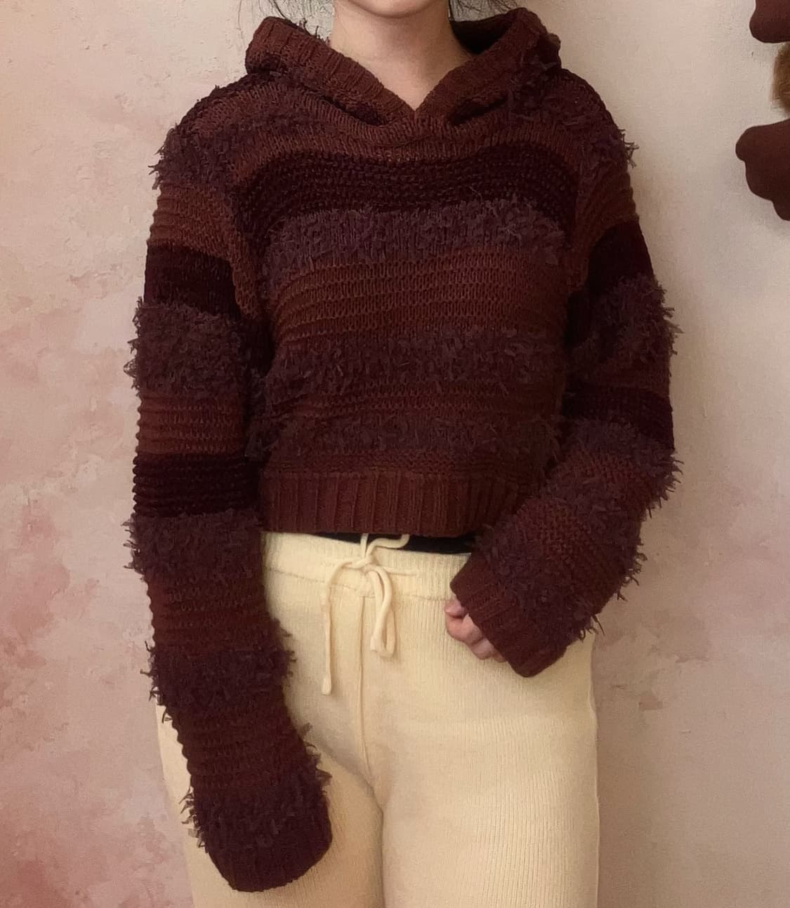 jpn 초코퍼지 크롭 후드 니트 상품이미지1