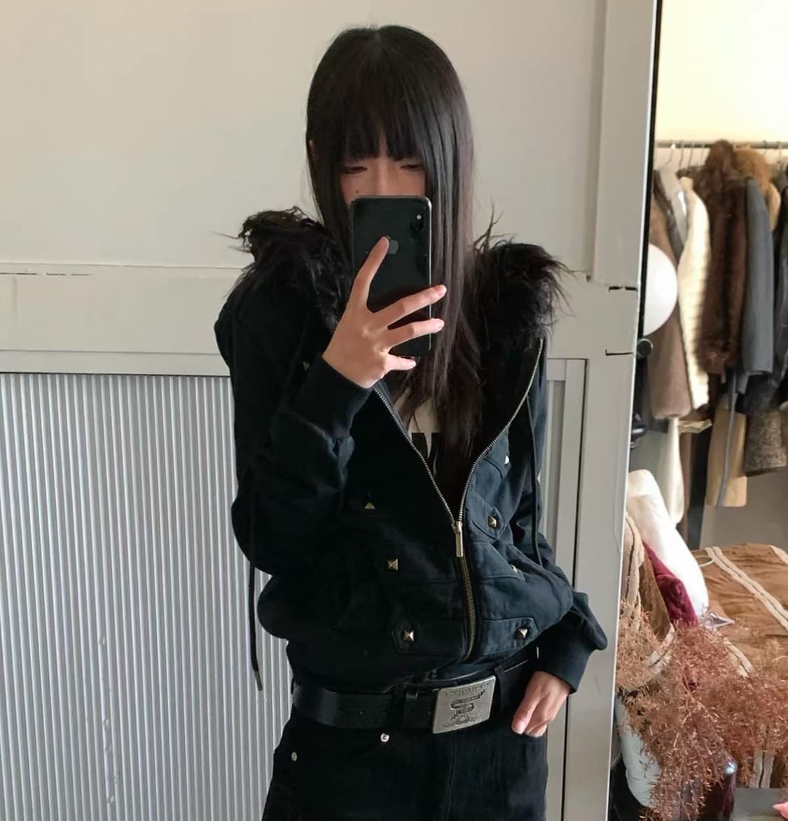 빈티지 일본 중국 나폴레옹 스터드 자켓 퍼 후드집업 아우터 상품이미지2