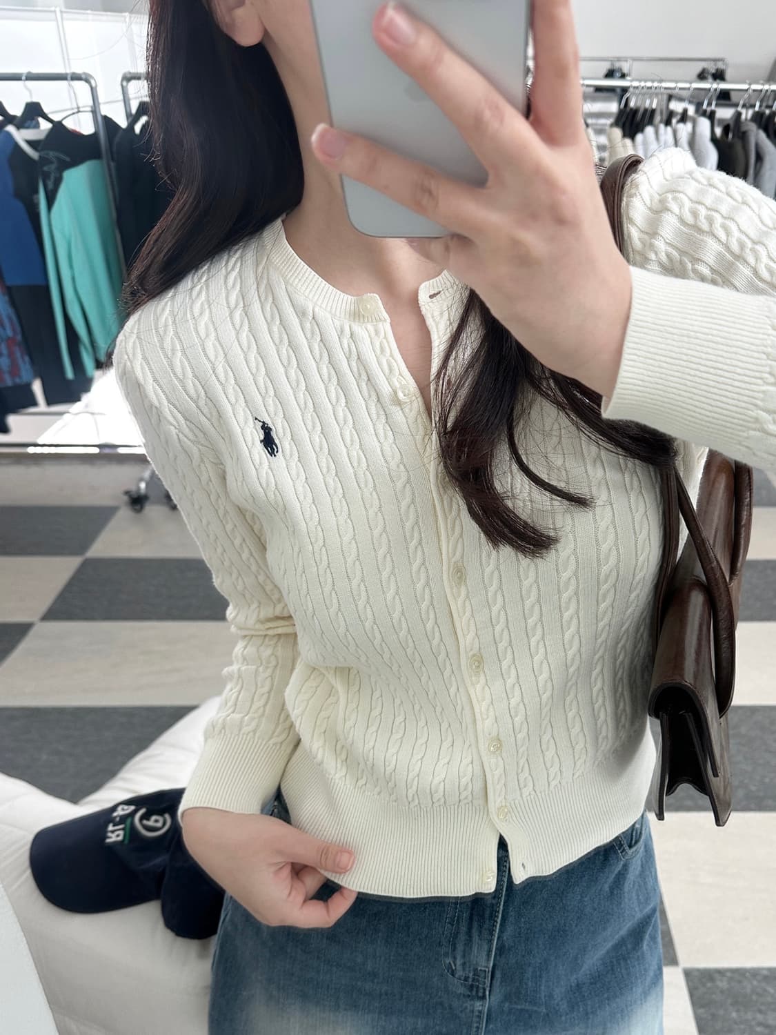 폴로 랄프로렌 아이보리 네이비포니 케이블 니트 가디건 상품이미지2