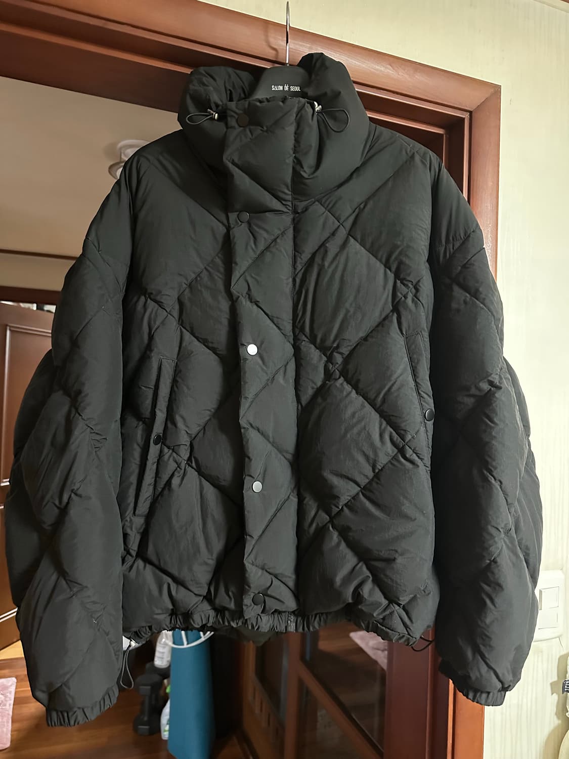 오리털 패딩 다이아 누빔 점퍼 블랙 원사이즈 상품이미지1