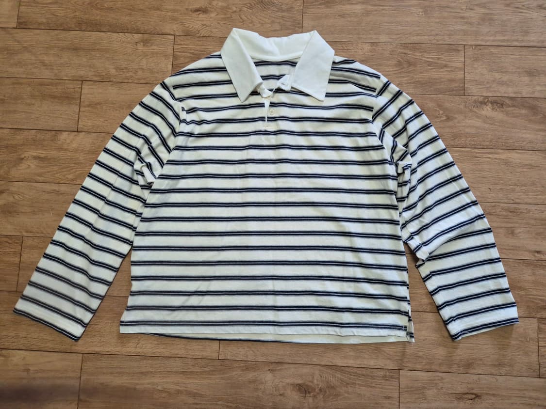 애니원모어 스트라이프 카라 오버핏 티셔츠 상품이미지4