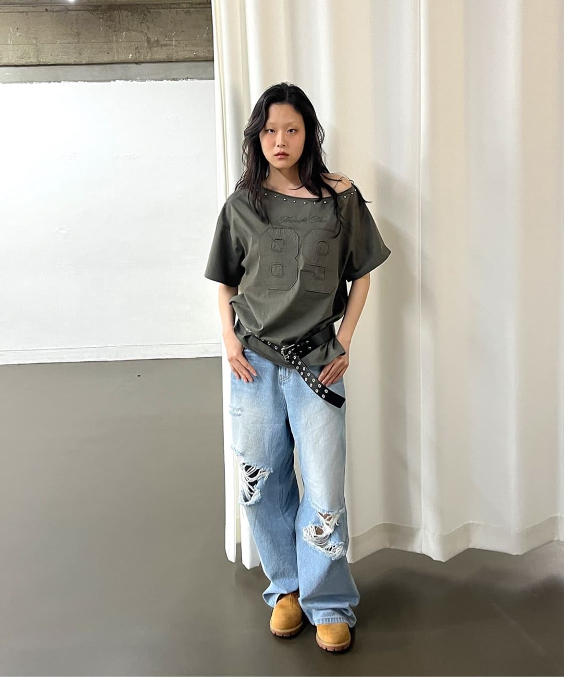 미드나잇무브 디스트로이트 찢청 데미지 워싱 와이드 데님 팬츠 S 상품이미지6