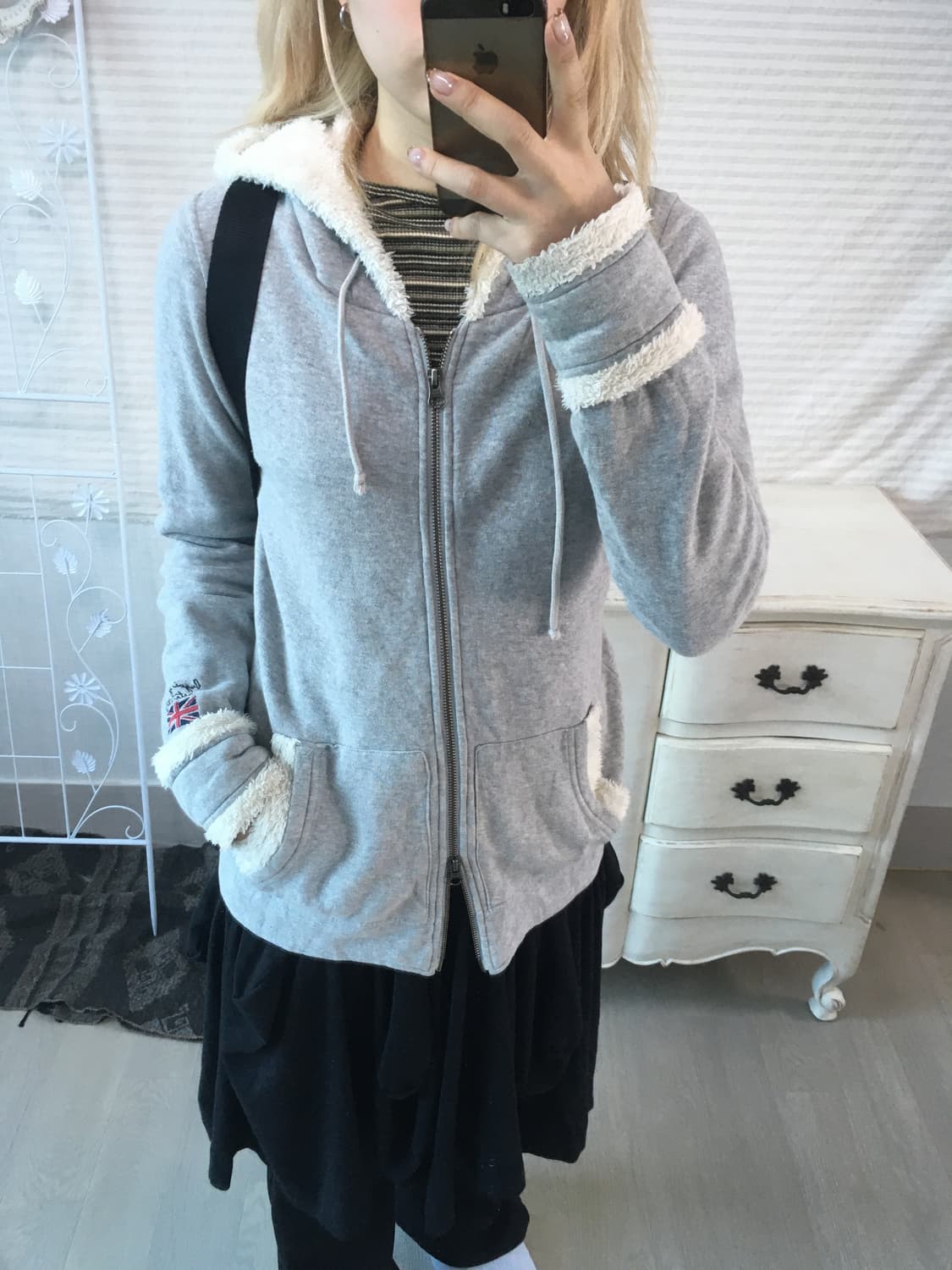 일본빈티지 유니온 그레이 양털 트리밍 후드집업 상품이미지3