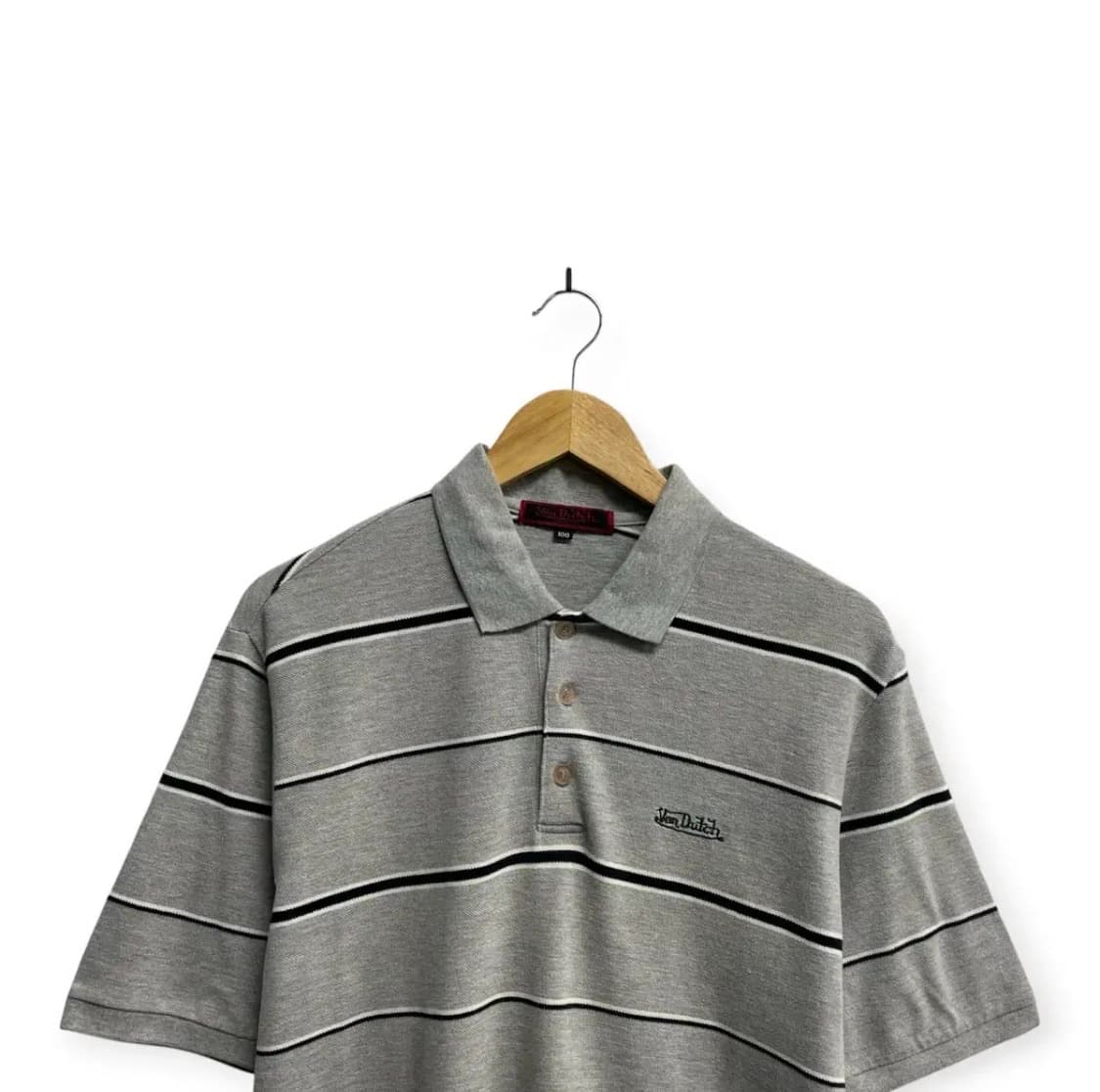 본더치 Von Dutch 그레이 스트라이프 카라 티셔츠 L 상품이미지2