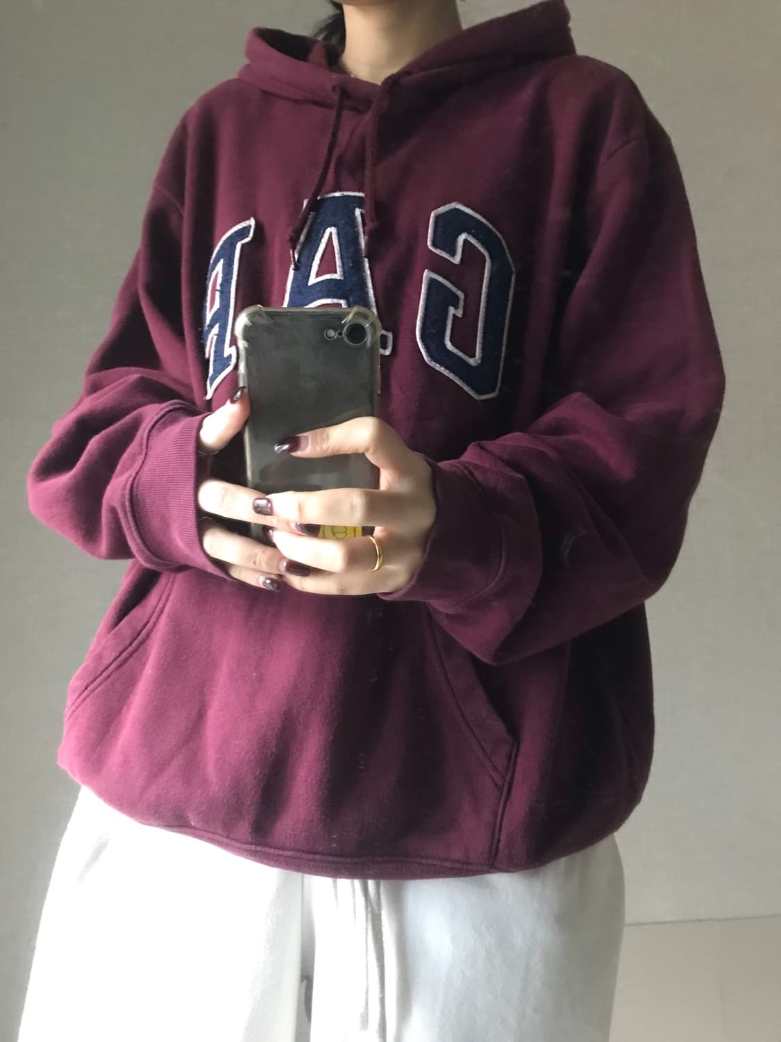 갭 버건디 오버핏 후드티 상품이미지4