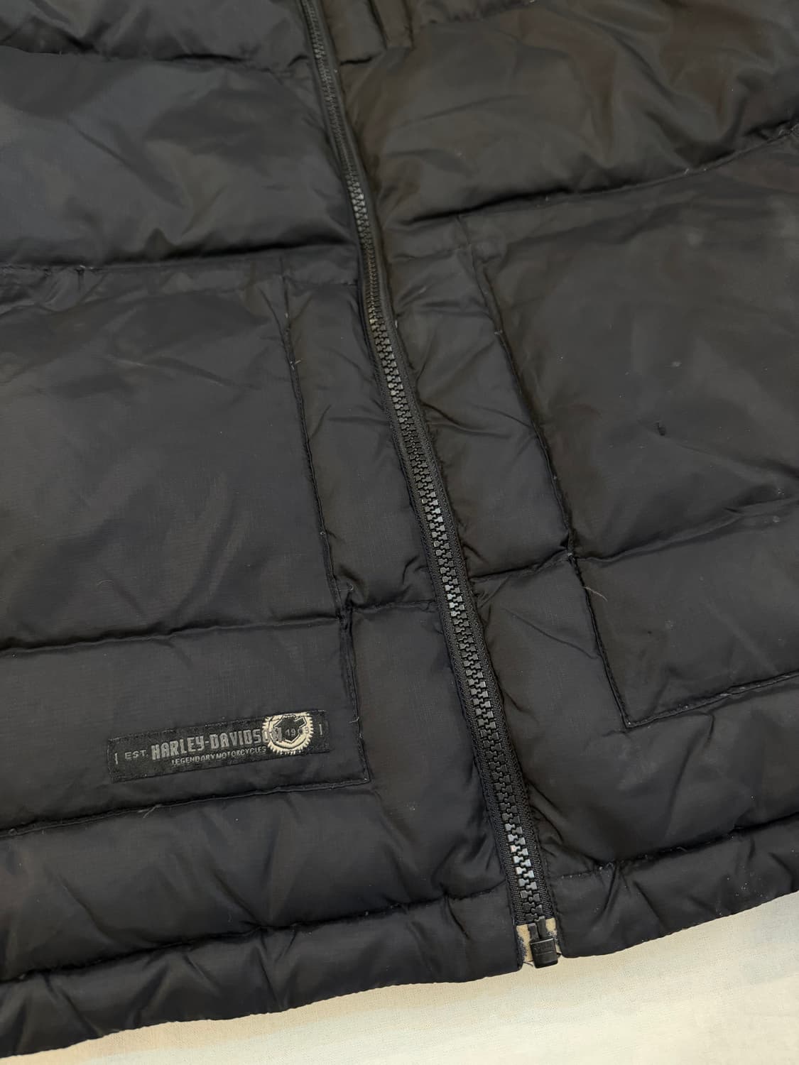 00s 할리데이비슨 스컬 프린팅 구스다운 눕시 패딩 블랙 상품이미지6