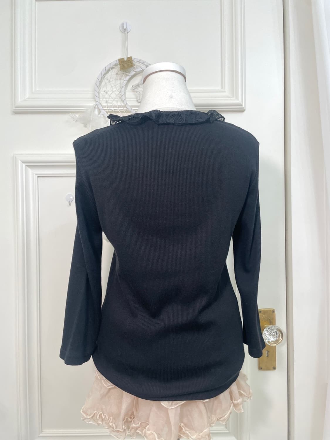 black lace ruffle knit top(size-L) 상품이미지4