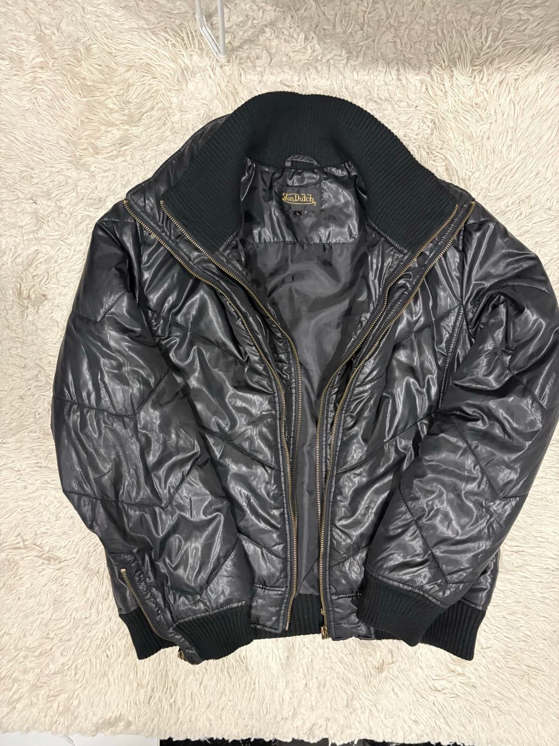 [L] Von Dutch 유광 검정 패딩 집업 자켓 상품이미지1