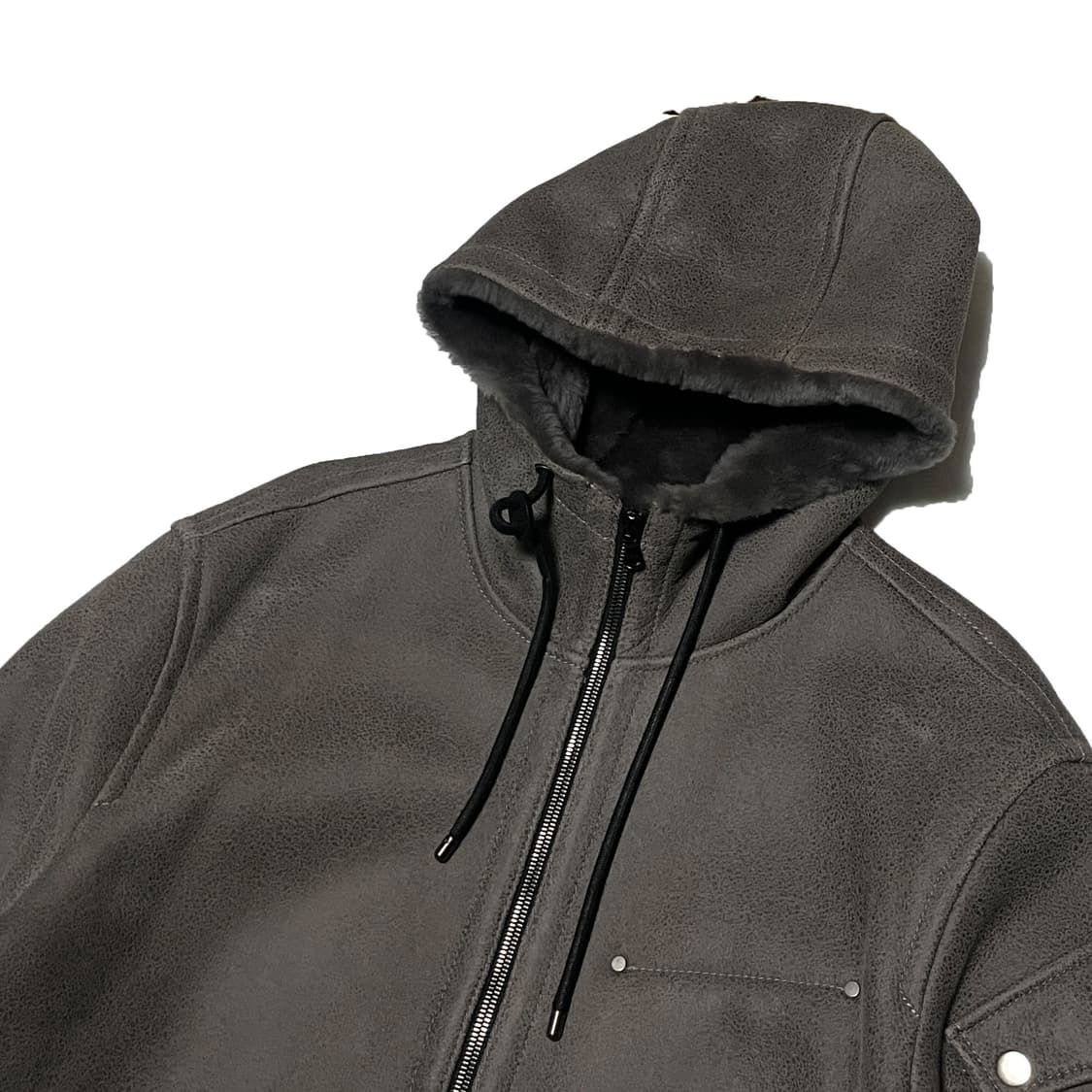 알레그리 무톤 레더 후드 집업 무스탕 상품이미지4