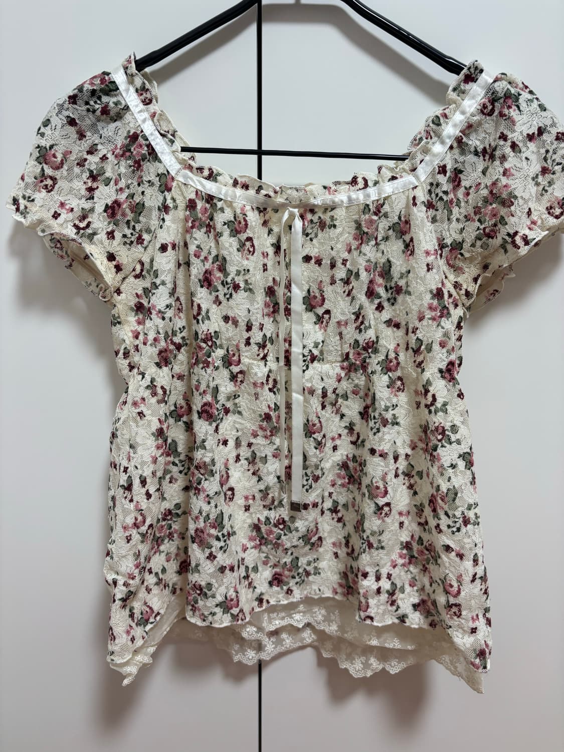 페어리 레이스 꽃무늬 반소매 블라우스 상품이미지2