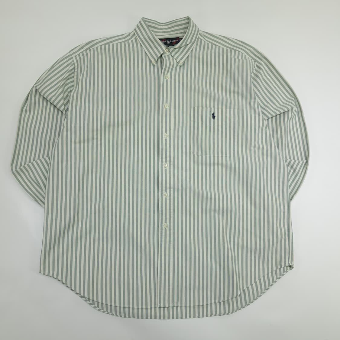 Co848 XL 폴로 랄프로렌 빅셔츠 세이지그린 볼드스트라이프 긴팔 셔츠 상품이미지1