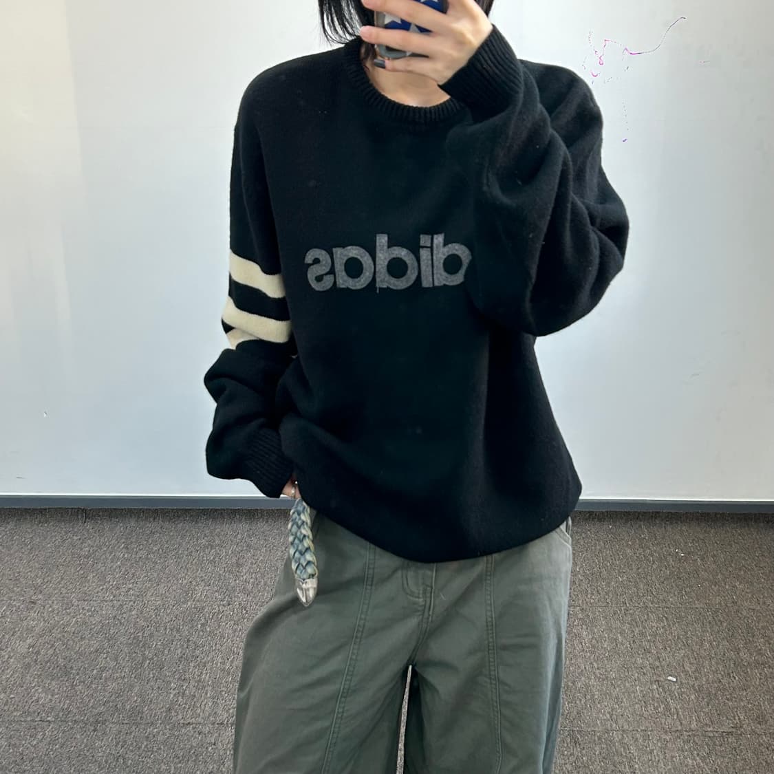 Adidas 아디다스 스펠아웃 로고 블랙 니트 상품이미지1