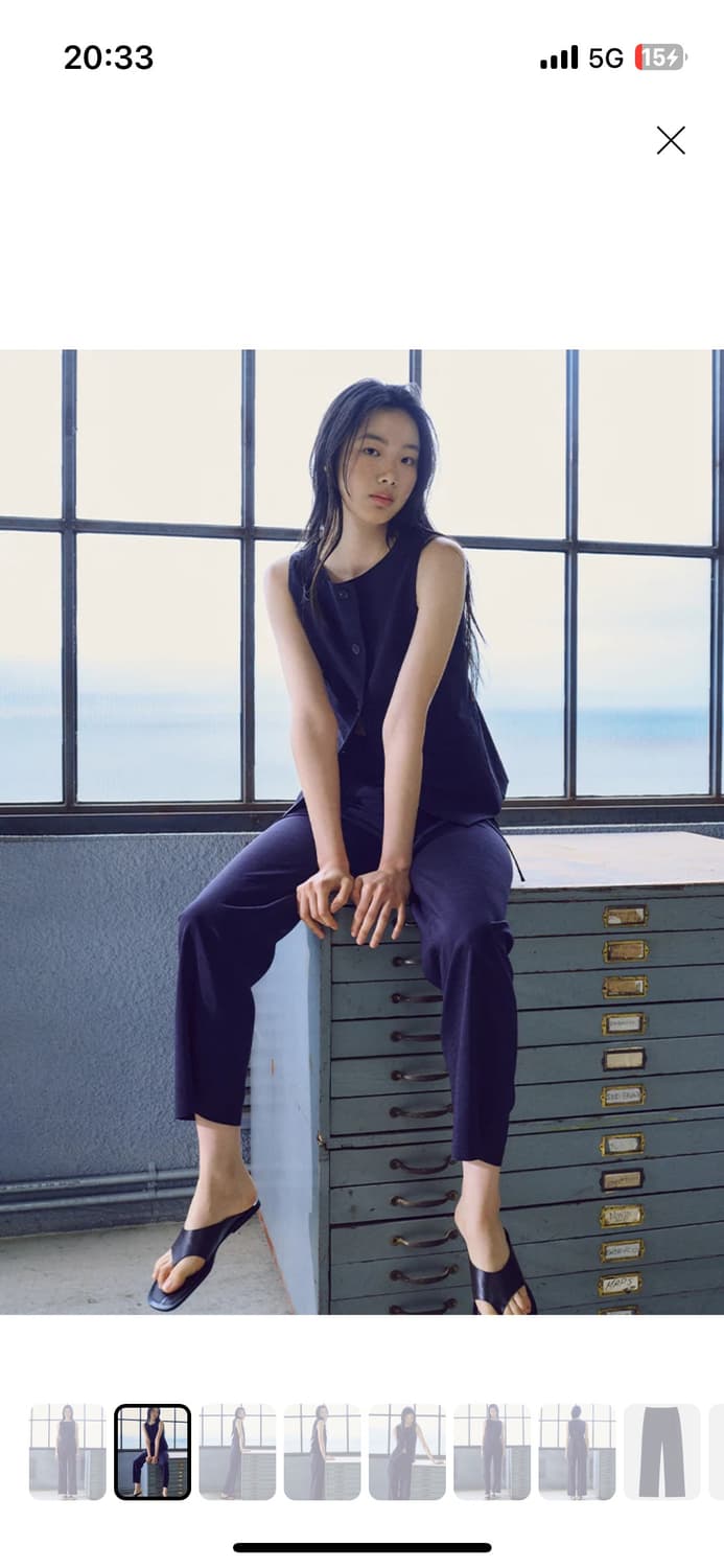 구호플러스 린넨스타일 네이비 슬랙스 상품이미지2