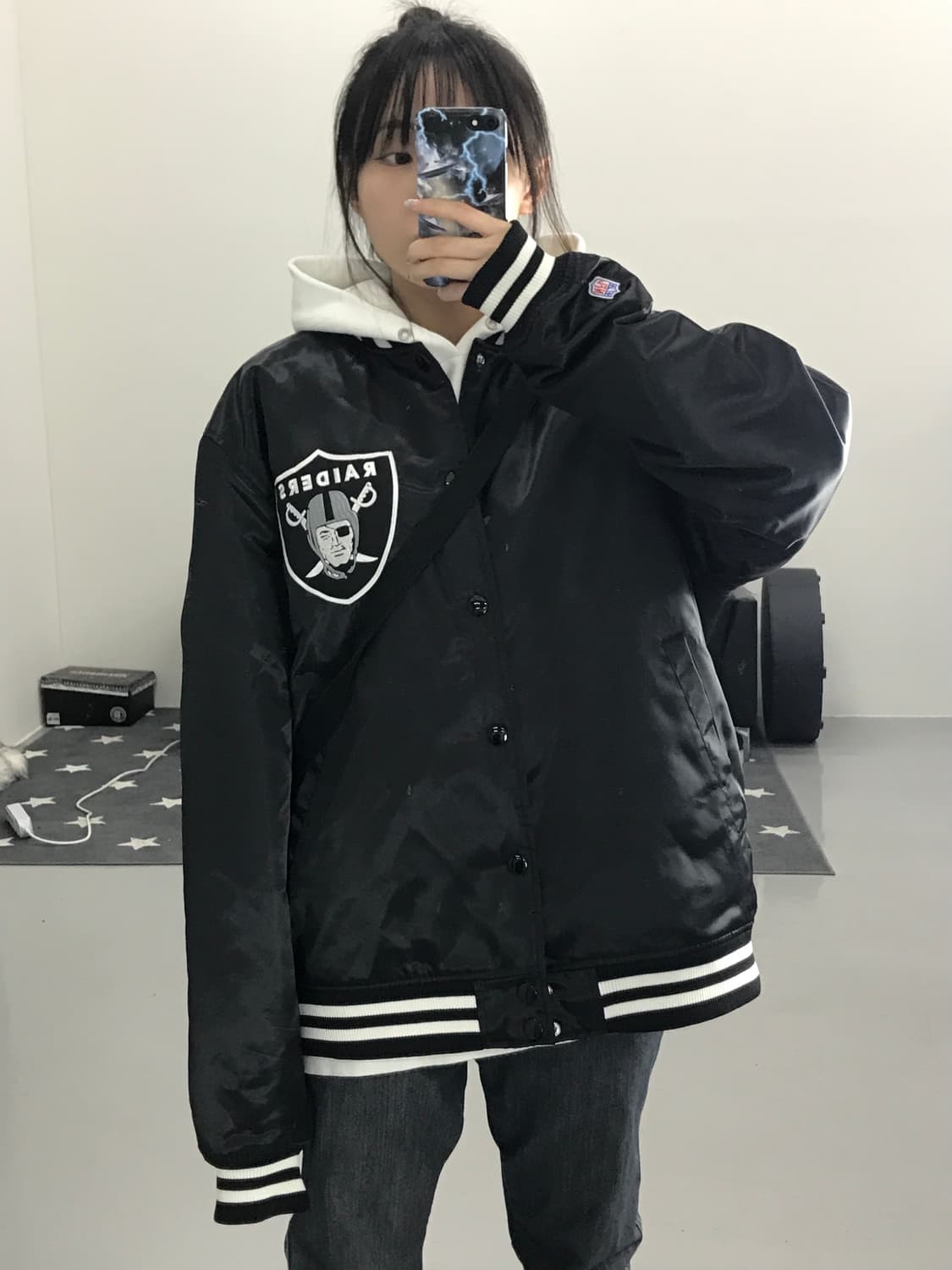 일본 마제스틱 NFL 레이더스 로고 바시티 자켓 상품이미지2
