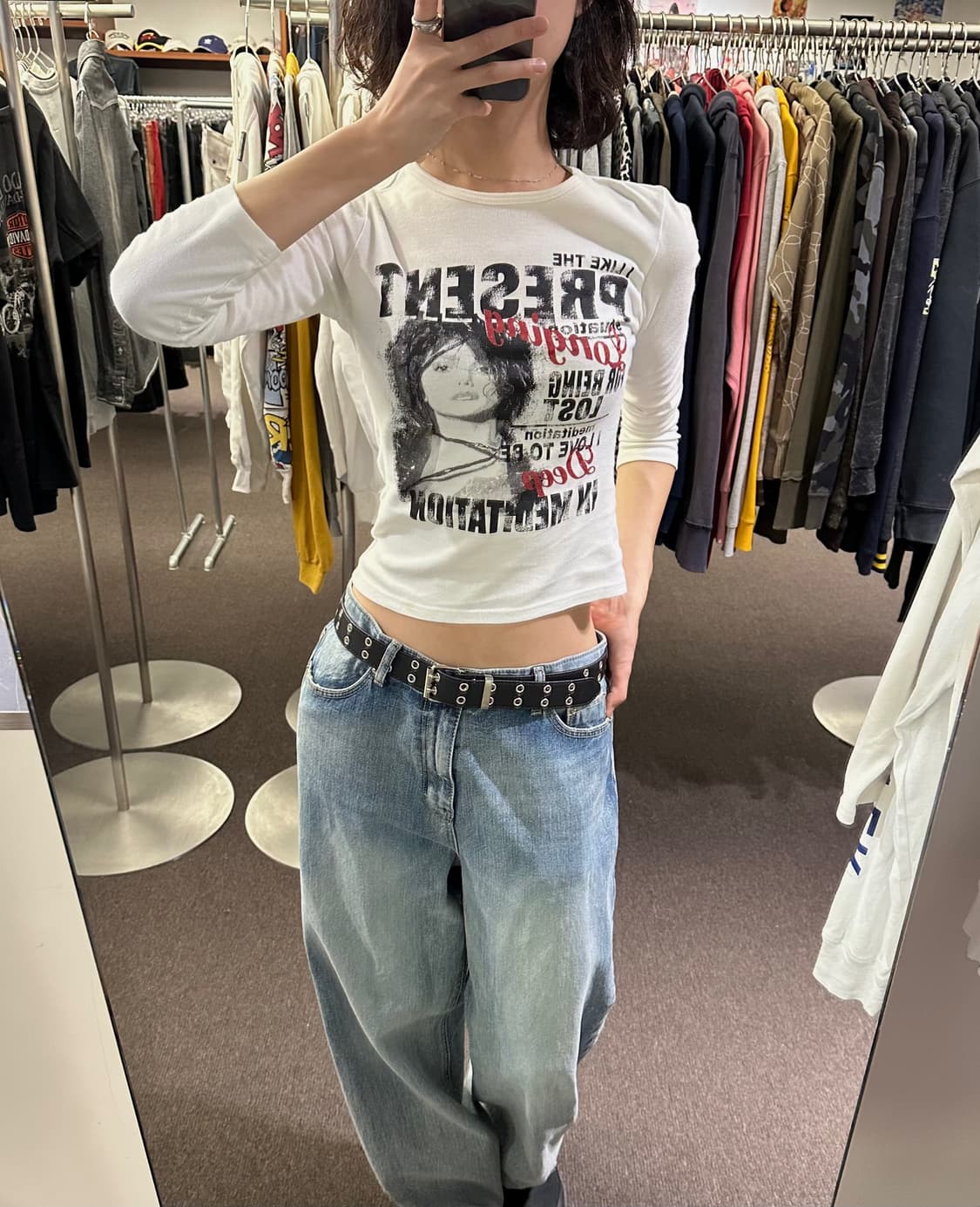 M)CRAZY GIRL vintage 여성 y2k 프린팅 롱슬리브 상품이미지1
