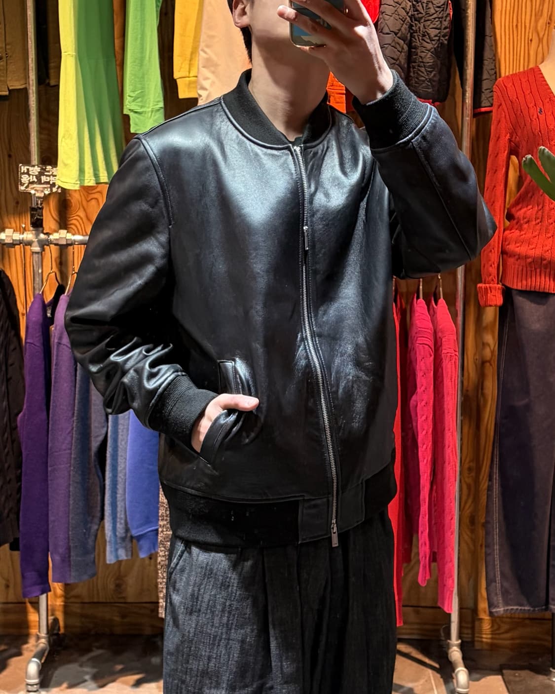 XXL 무신사 스탠다드 램스킨 미니멀 레더 블루종 상품이미지1