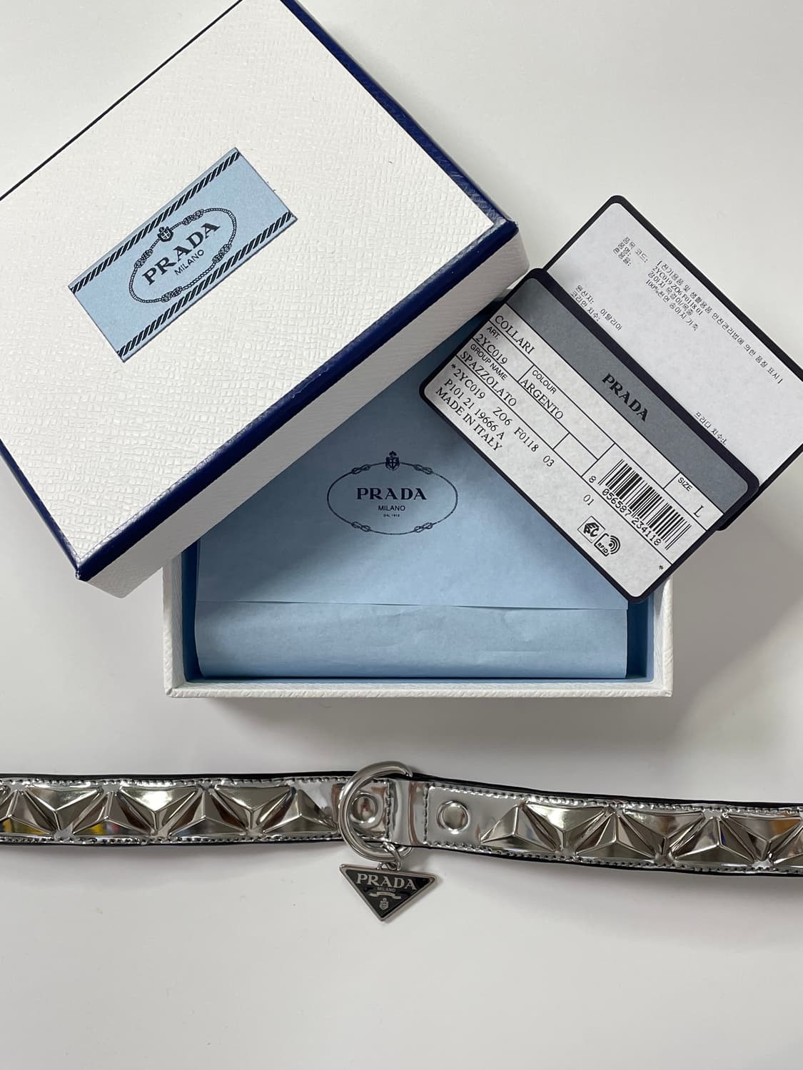 새상품 프라다 강아지 목줄 목걸이 스터드 실버 상품이미지2