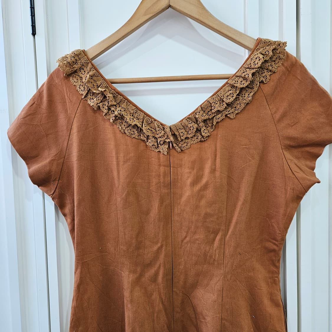 브라운 레이스 카라 리본 원피스 상품이미지8